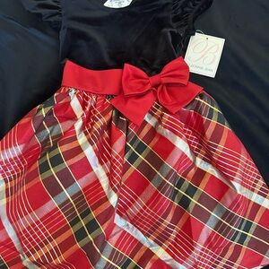 Bonnie Jean Velvet Black and Red Plaid Dress